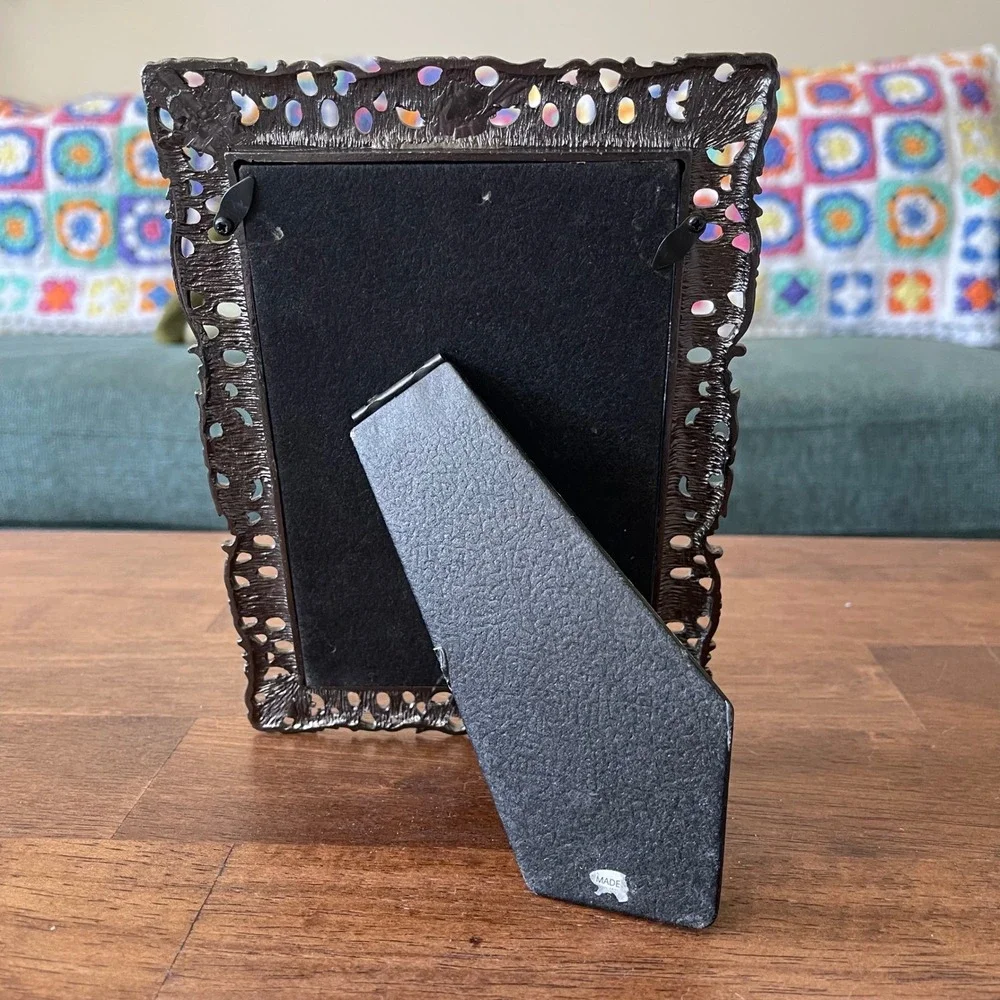 VTG 4x6 Ornate Silver Tone Metal MCM Filigree‎ Scroll Picture Frame Cottage Chic